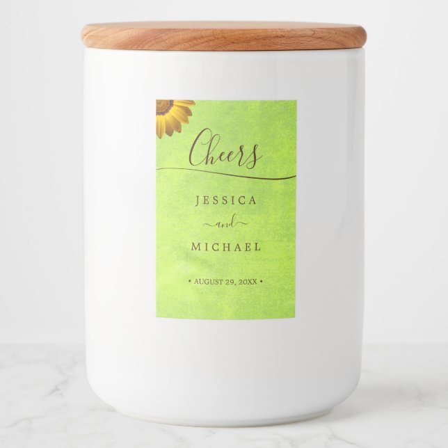 Étiquette Pour Bocaux Fleurs jaunes sur Mariage vert Abstrait (Devant)