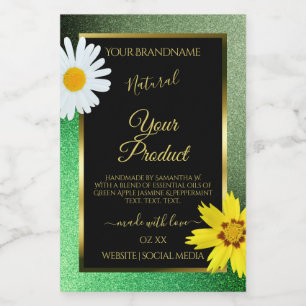 Étiquette Pour Bocaux Floral Parties scintillant verte Noir et Or Étique