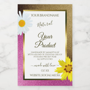 Étiquette Pour Bocaux Floral rose et Parties scintillant or blanc Étique