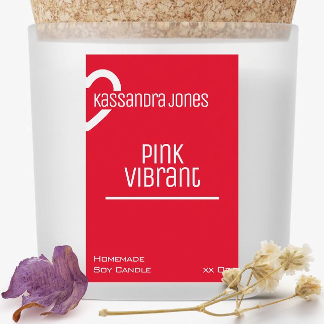 Étiquette Pour Bocaux Forme cardiaque moderne Vibrant rose rouge bougie  (Créateur téléchargé)