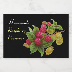 Étiquette Pour Bocaux FRUITS DE SAISON / RASPBERRIES .Préserve Noir