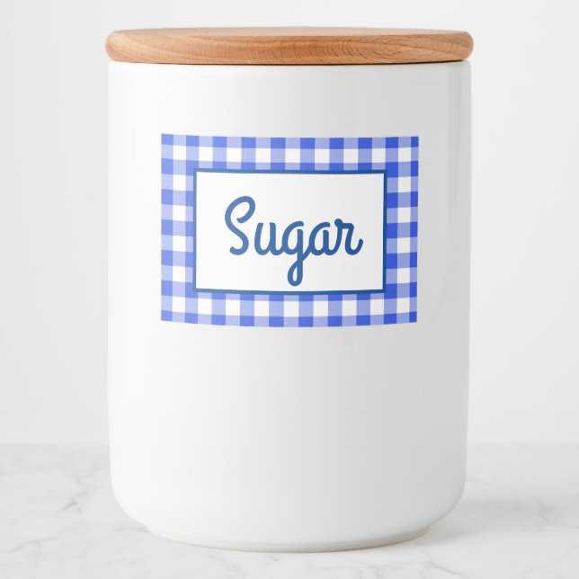 Étiquette Pour Bocaux Gingham bleu (Devant)