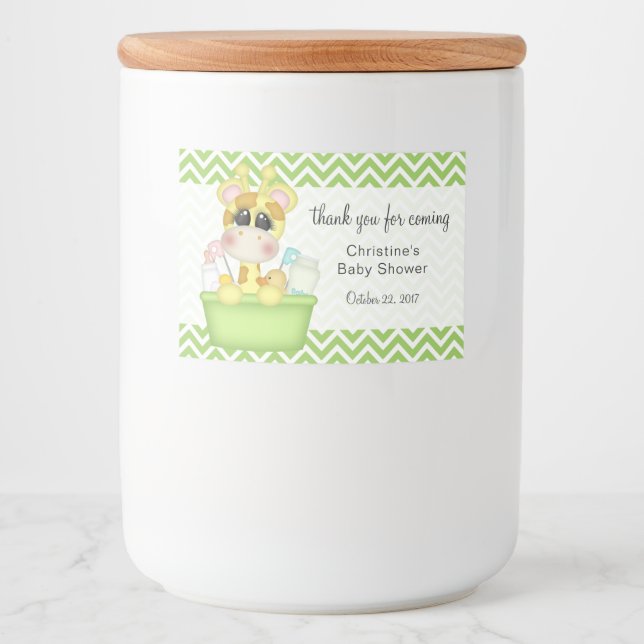 Étiquette Pour Bocaux Girafe dans bain bain Baby shower Merci (Devant)