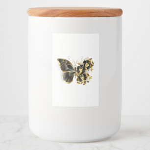Étiquette Pour Bocaux Gold flower Butterfly with Black Orchid