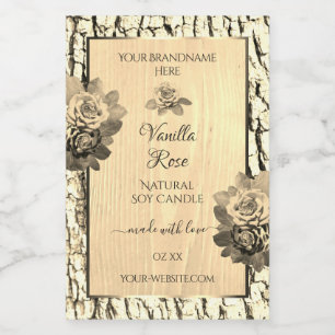 Étiquette Pour Bocaux Grain de bois Brown clair Sepia Roses Produit Étiq