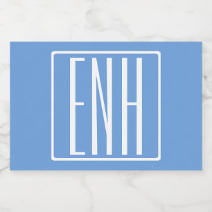 Étiquette Pour Bocaux Gras moderne 3 initiales Monogramme Bleu doux