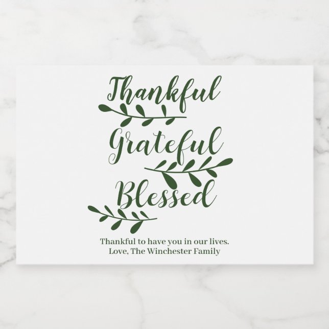 Étiquette Pour Bocaux Grateful Bienheureux vert foncé script moderne (Étiquettes simples)