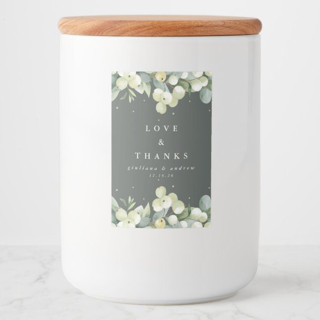 Étiquette Pour Bocaux Gray Green Snowberry+Eucalyptus Mariage d'hiver (Devant)