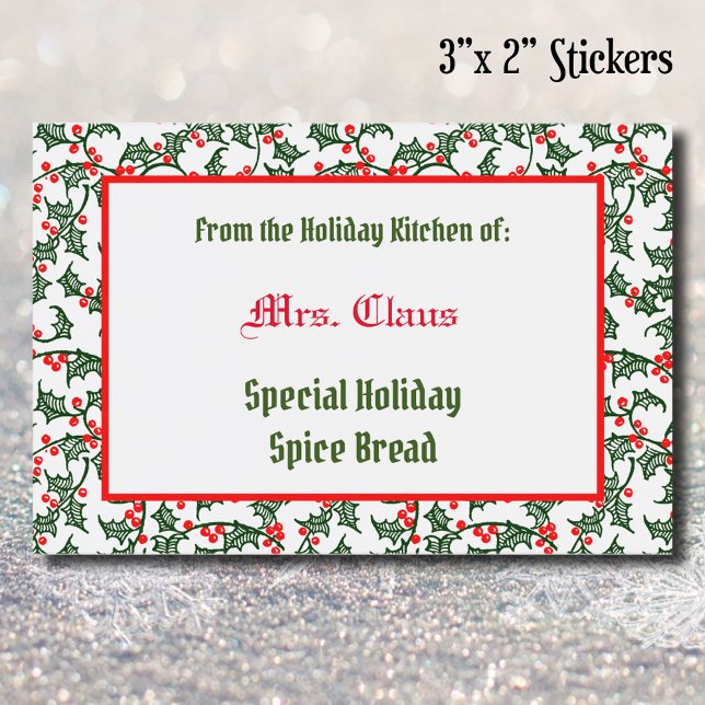 Étiquette Pour Bocaux Green Red Holly de la cuisine de vacances de cuiss (Créateur téléchargé)