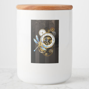 Étiquette Pour Bocaux Horloge à vapeur avec libellule mécanique