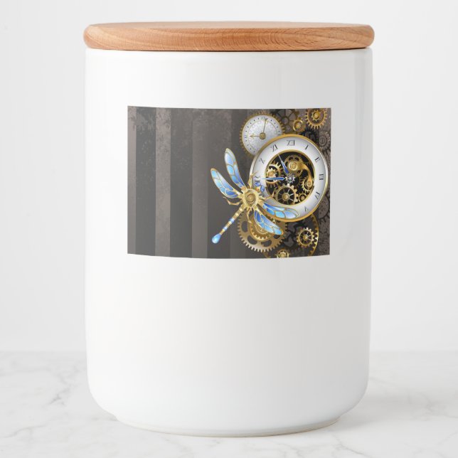 Étiquette Pour Bocaux Horloge à vapeur avec libellule mécanique (Devant)