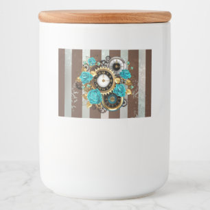 Étiquette Pour Bocaux Horloge à vapeur et Roses turquoise sur le sol