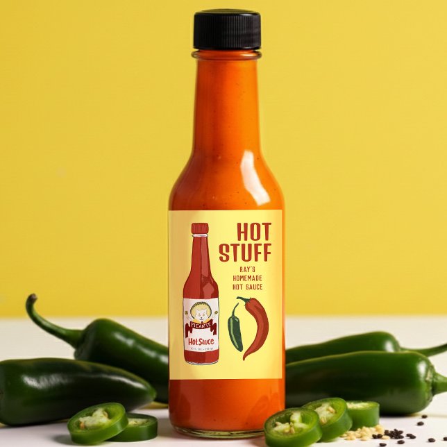 Étiquette Pour Bocaux HOT STUFF Spicy Hot Sauce Jalapeños Chiles (HOT STUFF Spicy Hot Sauce Jalapeños Chiles CUSTOM Food Label
)