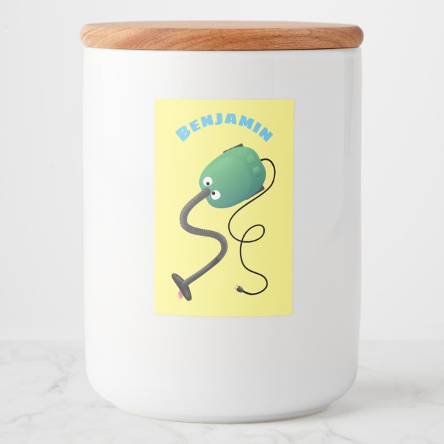 Étiquette Pour Bocaux Humour de dessin animé de l'aspirateur mignon (Devant)