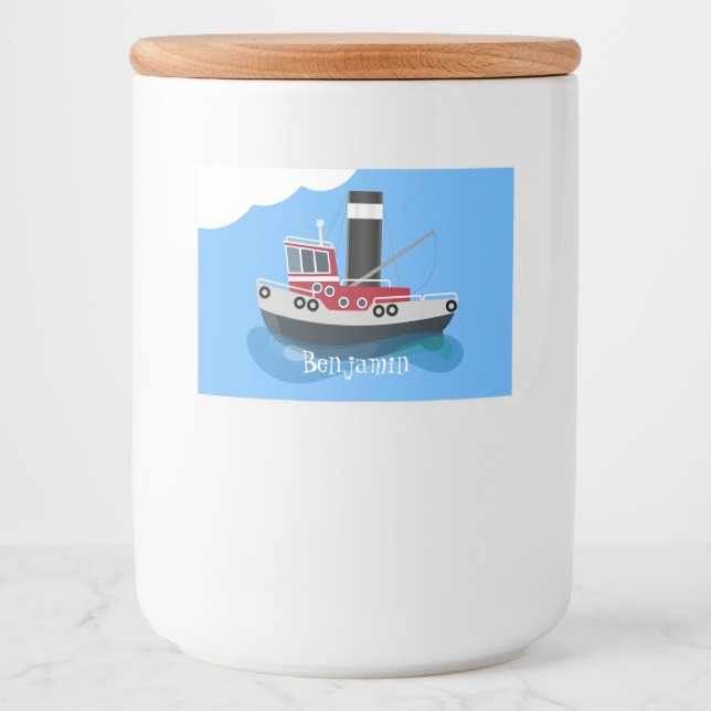 Étiquette Pour Bocaux Illustration de bateau de pêche chalutier mignon e (Devant)
