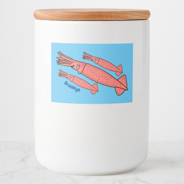 Étiquette Pour Bocaux Illustration de calamar rose (Devant)