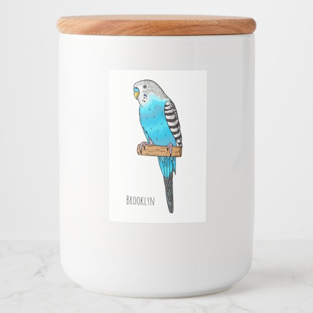 Étiquette Pour Bocaux Illustration de l'oiseau bleu budgerigar (Devant)