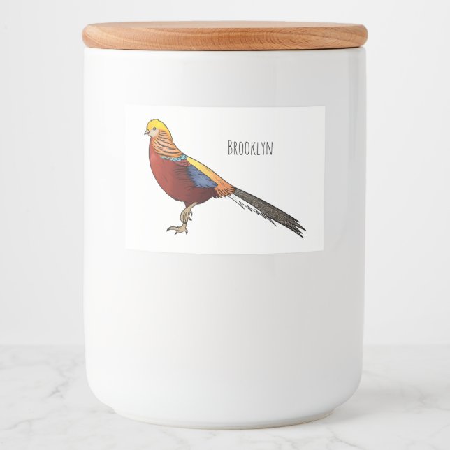 Étiquette Pour Bocaux Illustration d'oiseau de faisan doré (Devant)