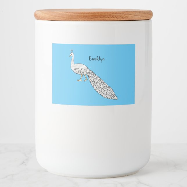 Étiquette Pour Bocaux Illustration d'oiseau de paon blanc (Devant)