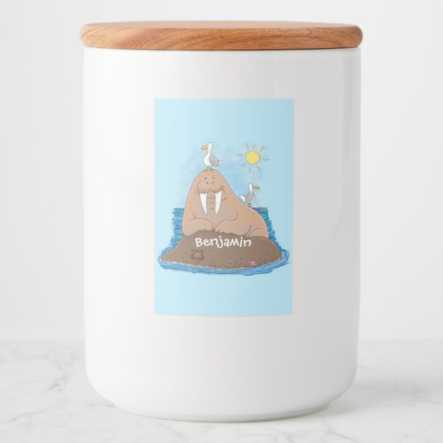 Étiquette Pour Bocaux Illustration drôle de morse joyeux (Devant)