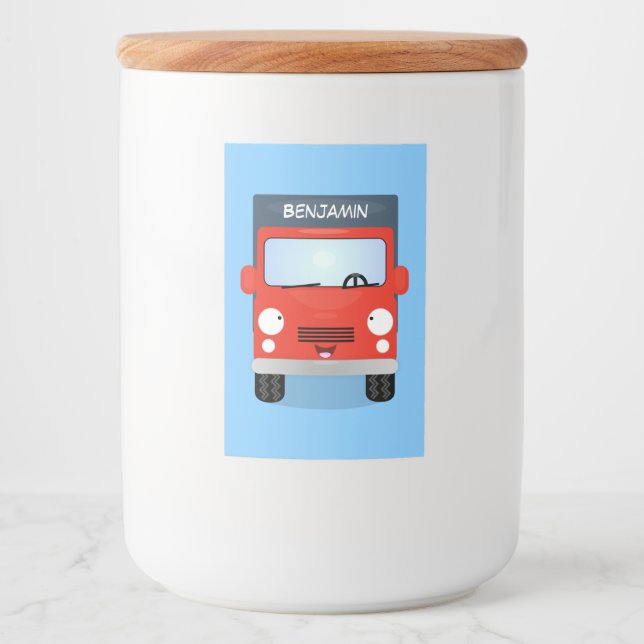 Étiquette Pour Bocaux Illustration d'un camion kawaii rouge mou (Devant)