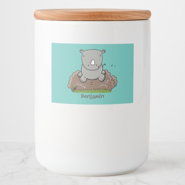 Étiquette Pour Bocaux Illustration d'un petit rhinocéros (Devant)