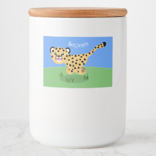 Étiquette Pour Bocaux Joli bébé guépard en cours de dessin animé illustr
