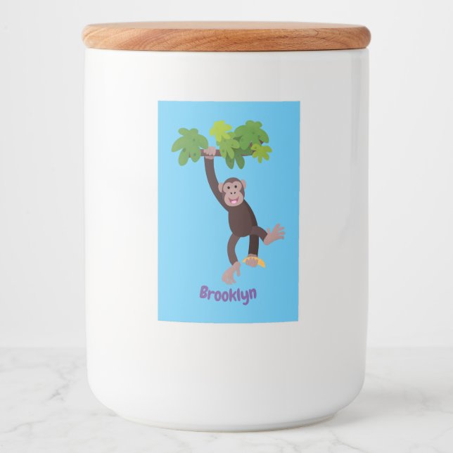 Étiquette Pour Bocaux Joli chimpanzé dans la jungle suspendu dessin anim (Devant)