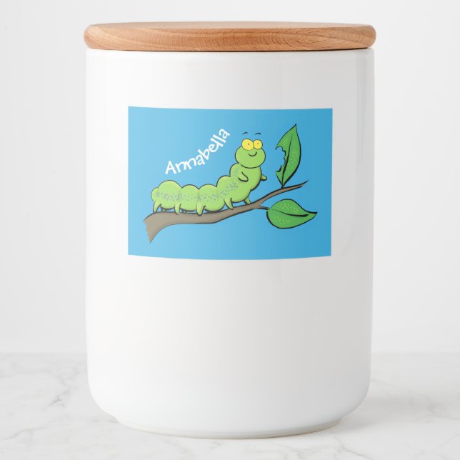 Étiquette Pour Bocaux Joli dessin animé de chenille verte mignonne (Devant)