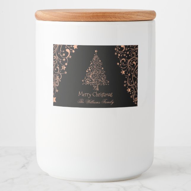 Étiquette Pour Bocaux Joyeux sapin de Noël Cuivre Brown noir (Devant)