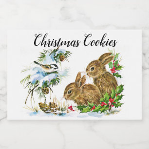 Étiquette Pour Bocaux Les lapins et les oiseaux profitent de Noël de nei