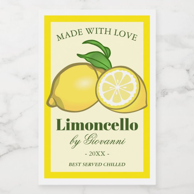 Étiquette Pour Bocaux Liqueur Limoncello | Limoncino citron (Étiquettes simples)