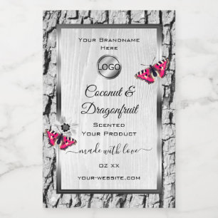 Étiquette Pour Bocaux Logo d'étiquettes de produits Papillon Rose Écorce