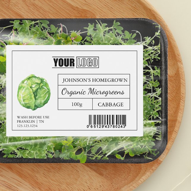 Étiquette Pour Bocaux Logo et code-barres personnalisés Microgreens de c (Créateur téléchargé)
