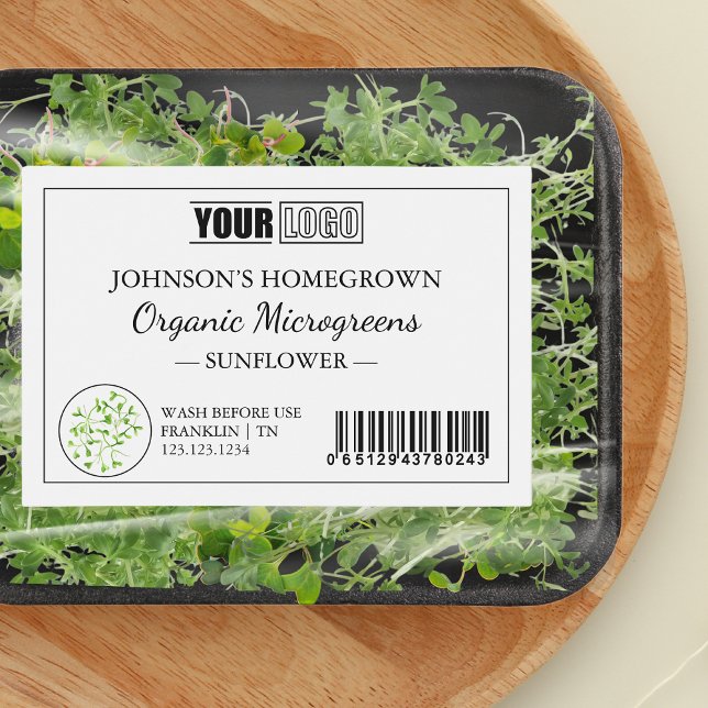 Étiquette Pour Bocaux Logo personnalisé et code-barres Microgreens bio f (Créateur téléchargé)