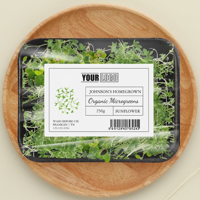 Étiquette Pour Bocaux Logo personnalisé et code-barres Microgreens bio f (Créateur téléchargé)