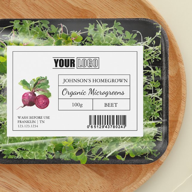 Étiquette Pour Bocaux Logo personnalisé et codes à barres Microgreens de (Créateur téléchargé)