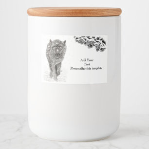 Étiquette Pour Bocaux Loup noir en colère dans la neige, hiver sauvage