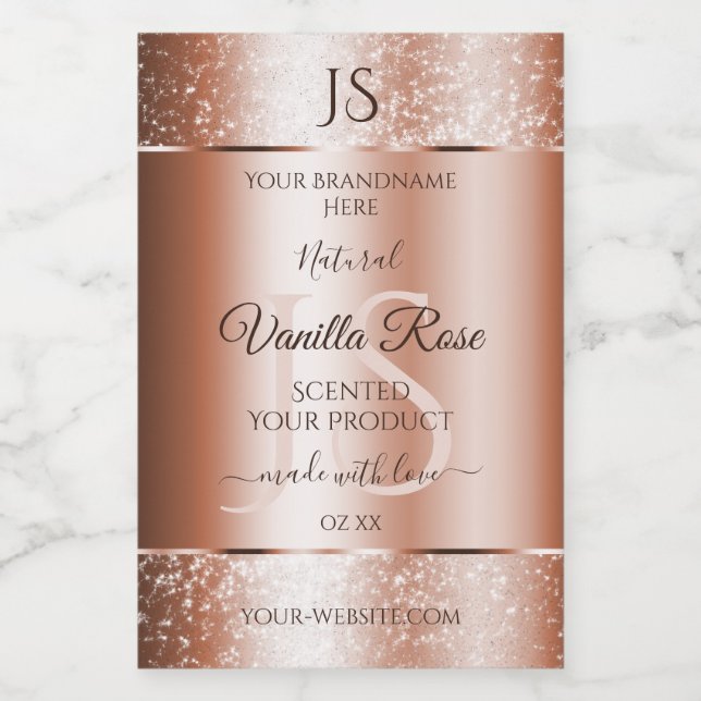 Étiquette Pour Bocaux Luxe Rose Gold Parties scintillant Initiales Produ (Étiquettes simples)