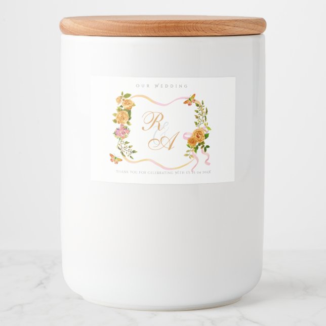Étiquette Pour Bocaux Mariage Monogramme Ruban Doré  (Devant)