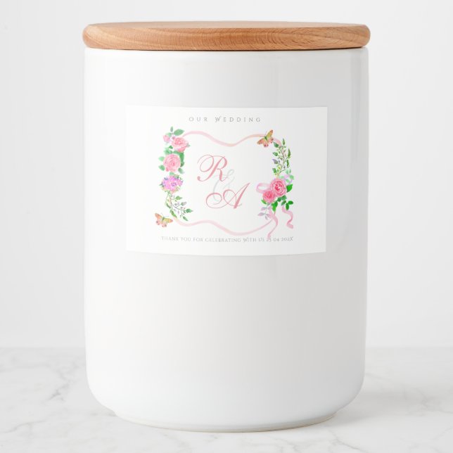 Étiquette Pour Bocaux Mariage Monogramme Ruban Rose  (Devant)