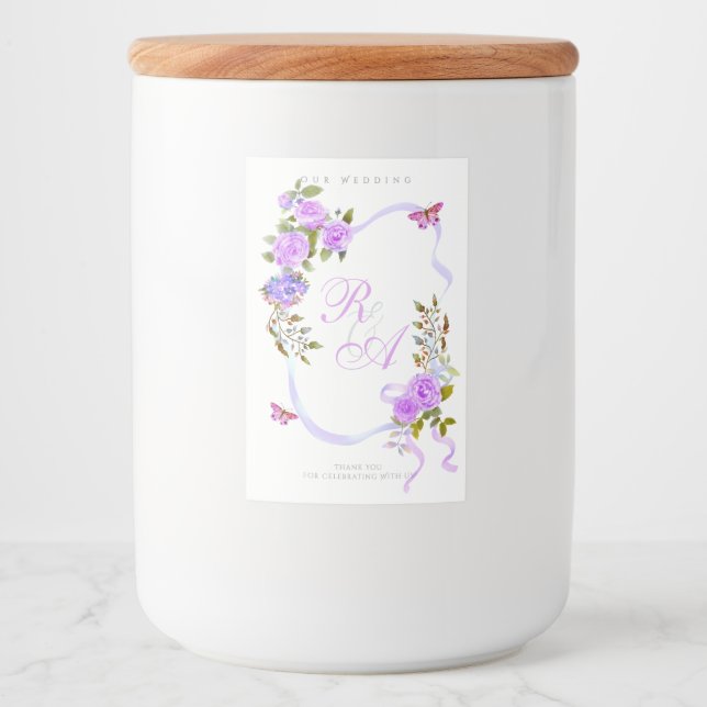 Étiquette Pour Bocaux Mariage Monogramme Ruban Violet  (Devant)