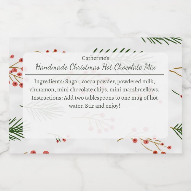 Étiquette Pour Bocaux Mélange de Chocolat Chaud de Noël aux Branches et  (Étiquettes simples)
