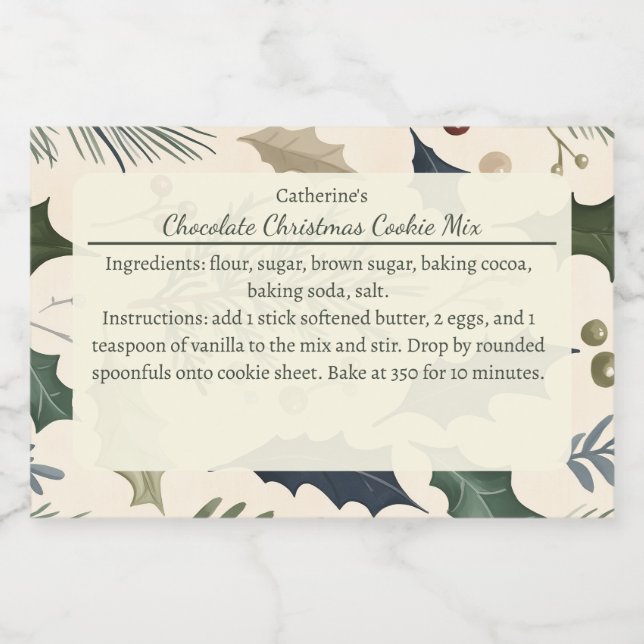 Étiquette Pour Bocaux Mélange pour Biscuits de Noël Branches de Pin Feui (Étiquettes simples)