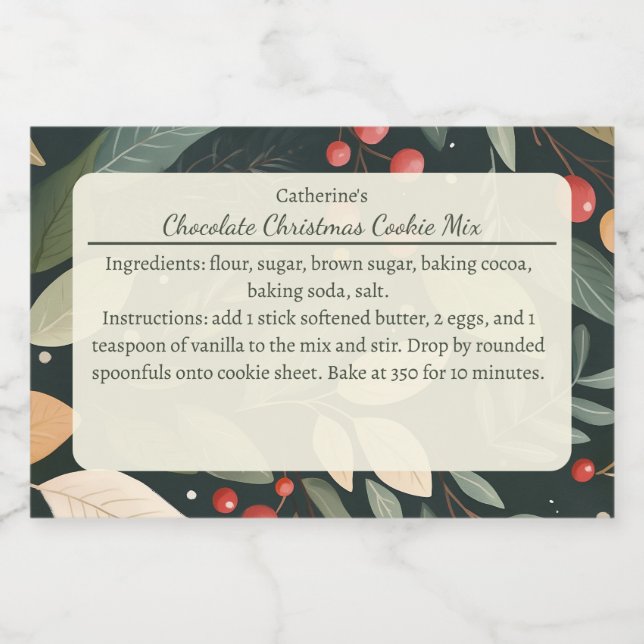 Étiquette Pour Bocaux Mélange pour biscuits de Noël Feuilles et Baies Mo (Étiquettes simples)
