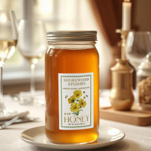 Étiquette Pour Bocaux Miel fleur sauvage 2x3" Abeilles réalistes pointil