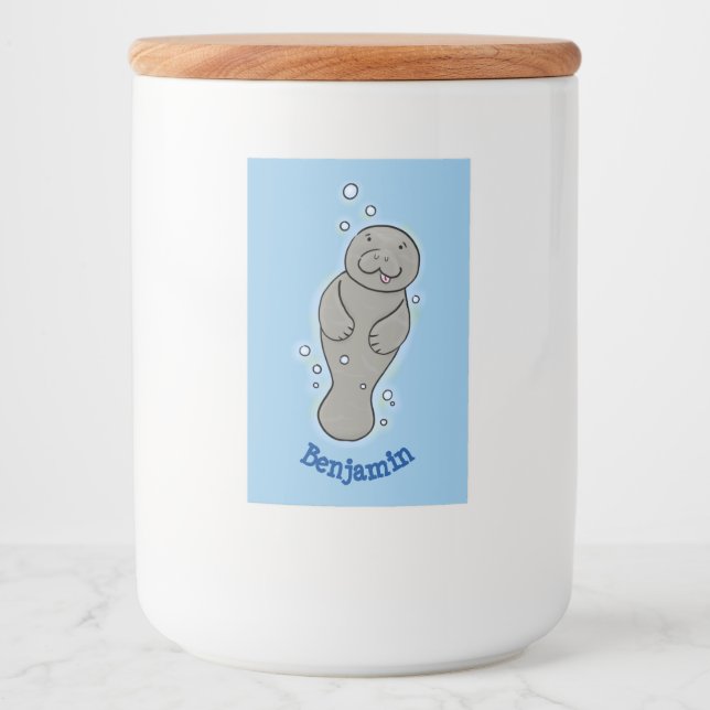 Étiquette Pour Bocaux Mignonne manatée bébé avec bulles illustration (Devant)