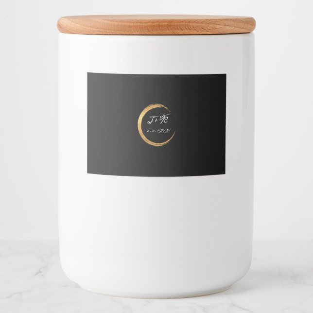 Étiquette Pour Bocaux Minimalisme Noir Blanc Or Initiales MonogrammeFave (Devant)