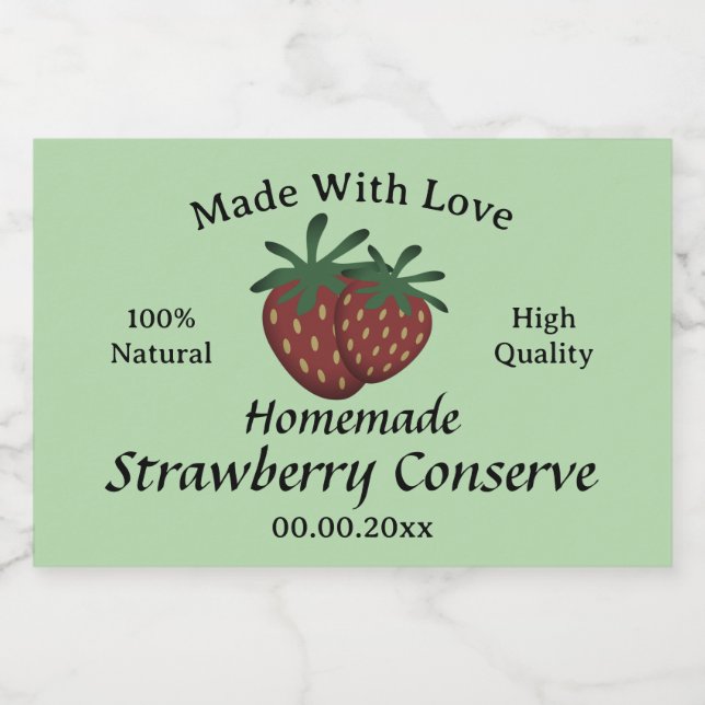 Étiquette Pour Bocaux Modèle de confiture de fraise faite avec amour (Étiquettes simples)