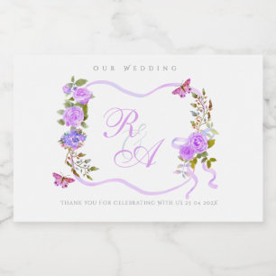 Étiquette Pour Bocaux Monogramme de mariage au ruban violet